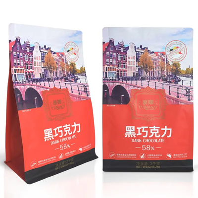 Пластиковые пакеты по заказу упаковка Ziplock Stand Up Pouch Gusset Chocolate Coffee Eight Side Sealed Flat Bottom Bag With Zipper