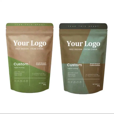 Doypack Ziplock Brown White Kraft Craft Paper Standing Up Pouches Продовольственный порошок Чай Кофе Упаковка Торбики с резьбой