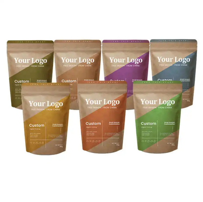Doypack Ziplock Brown White Kraft Craft Paper Standing Up Pouches Продовольственный порошок Чай Кофе Упаковка Торбики с резьбой