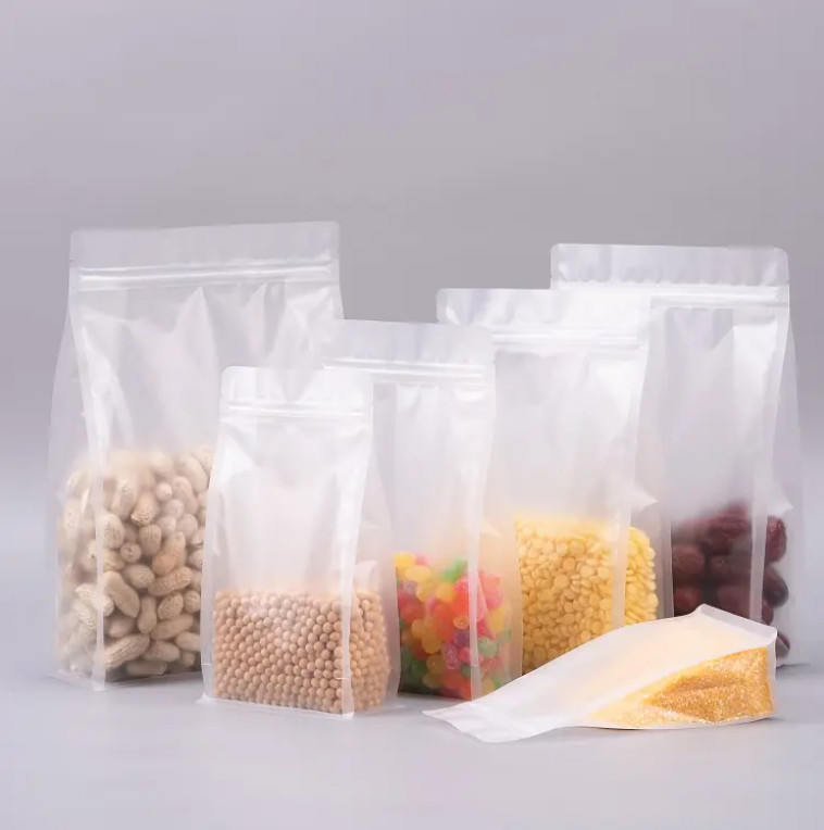 На заказ Плоское нижнее восьмистороннее уплотнение Прозрачное прозрачное Zip Lock Сухофрукты Пищевые продукты Рисовая упаковка Пластиковый подъемный мешок