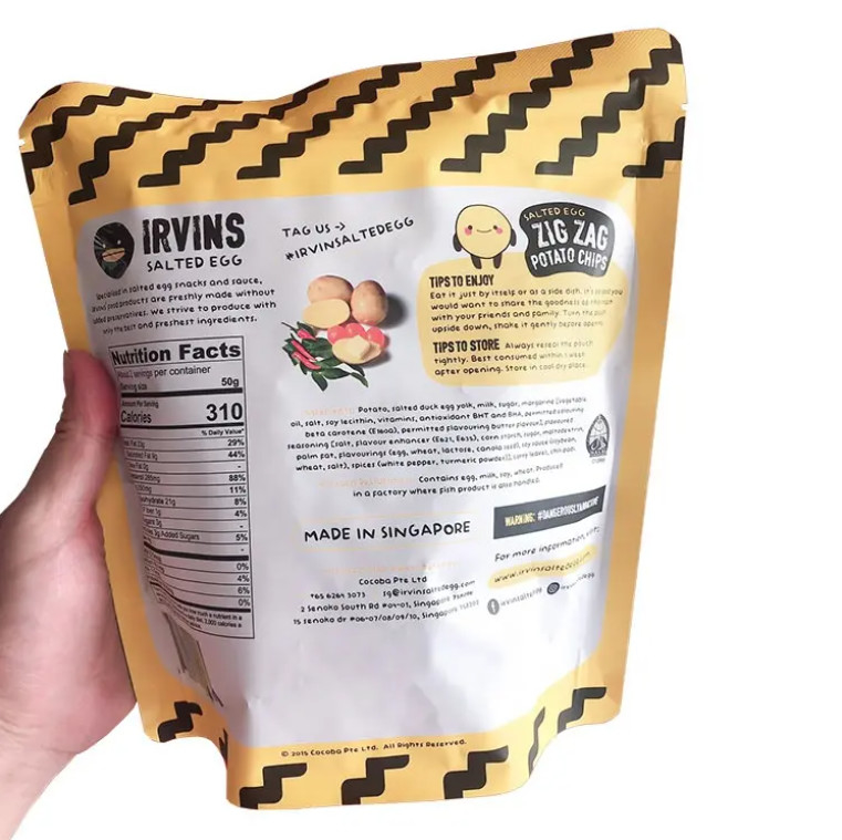 Картофельные чипсы упаковка настройка Ziplock Стоять Алюминиевая фольга Пластиковая пищевая упаковка Сумочка для чипсов Снакс пища