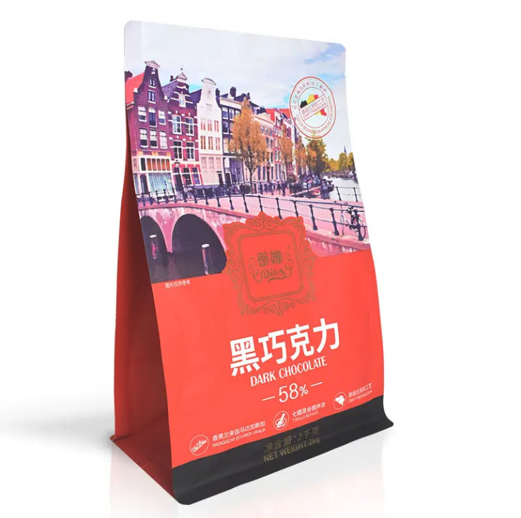 Пластиковые пакеты по заказу упаковка Ziplock Stand Up Pouch Gusset Chocolate Coffee Eight Side Sealed Flat Bottom Bag With Zipper