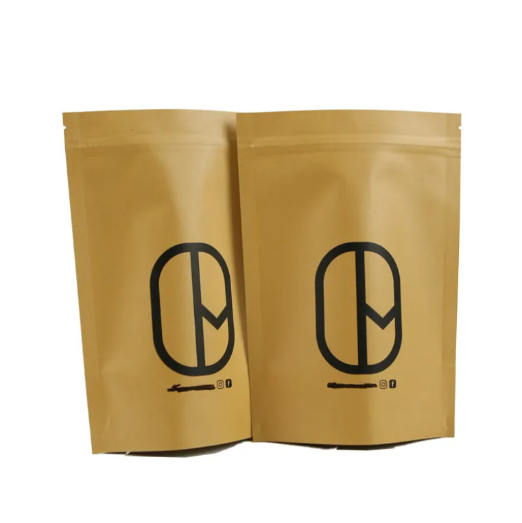 Doypack Ziplock Brown White Kraft Craft Paper Standing Up Pouches Продовольственный порошок Чай Кофе Упаковка Торбики с резьбой
