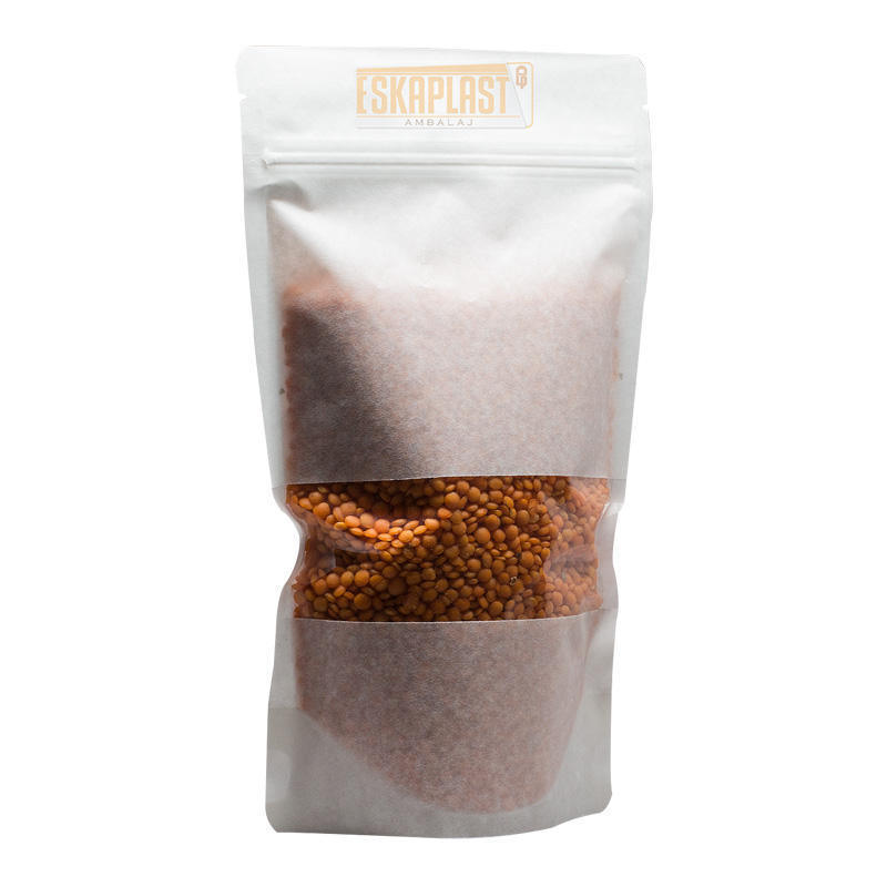 Белая сумка из коровьей кожи (стоячий пакет) с маленьким окошком, молния с индивидуальной печатью, стоячий пакет из крафт-бумаги / пакет для упаковки пищевых продуктов